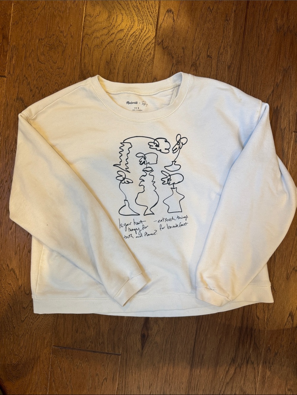 Madewell white Crewneck Sweater with Tess Guinery quote - Women’s small